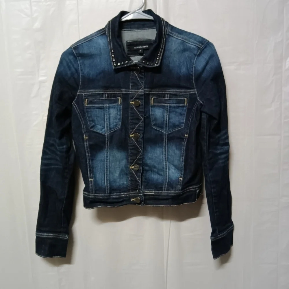 Sneak Peek Denim Jacket Blue Washed Studded Size Small